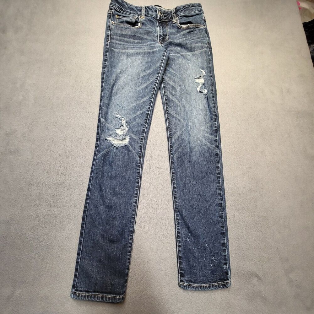 American Eagle Outfitters Jeans Womens 4 Blue Skinny Stretch Distressed Denim
